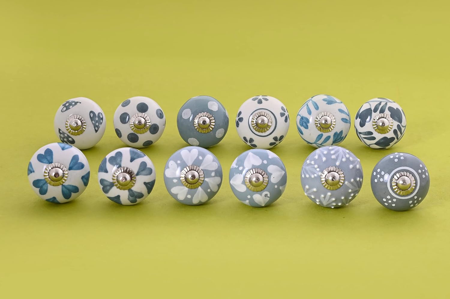 12 Pcs Anitque Ceramic Cupboard Door Knobs Mix Multicolor Hand