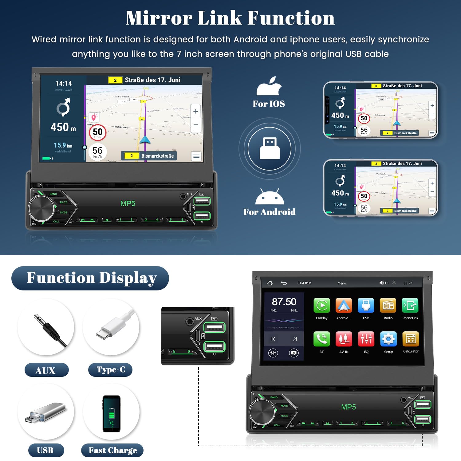 1 Din Radio Apple Carplay Hikity DAB 1 Din Mit Wireless Carplay Android Auto, Touch Screen 6,9 Zoll, Bildschirm Bluetooth Freisprecheinrichtung Auto Radio Mit Mirror Link, FM, EQ, Rückfahrkamera Dab Autoradio