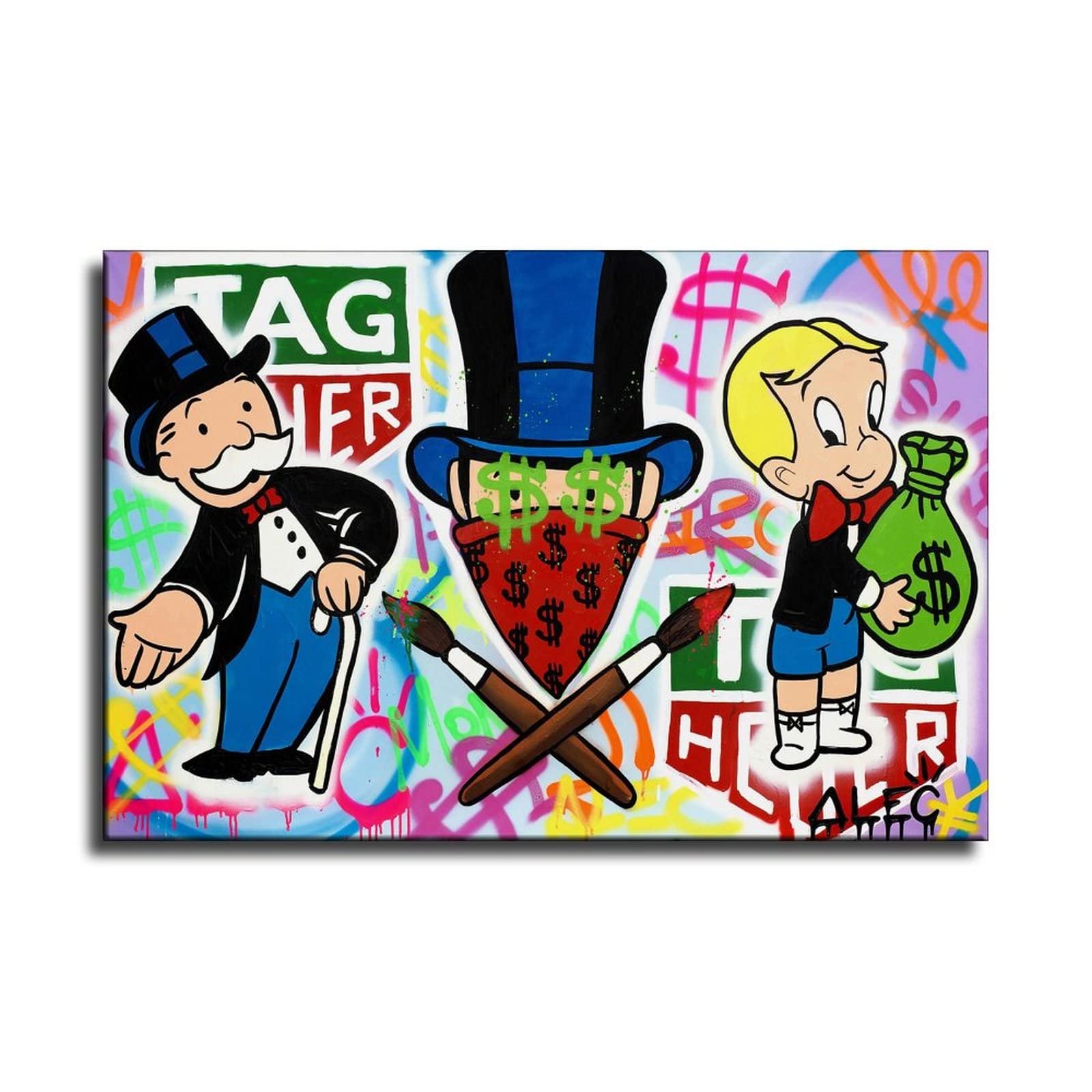 CJQ ALEC-Monopolys Graffiti Rich Money Canvas Art Poster and Wall Art Picture Print Modern Family Bedroom Decor Posters 12x18inch(30x45cm)