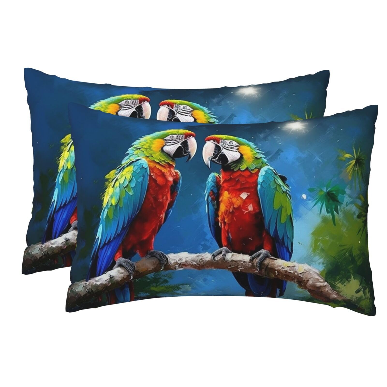 2 Pack Pillow Cases with Hidden Zipper, Soft Breathable Pillow Covers for Hair and Skin, Parrots Pillowcases 12"x18" Bed Pillow Protectors Cover for Sleeping Gifts