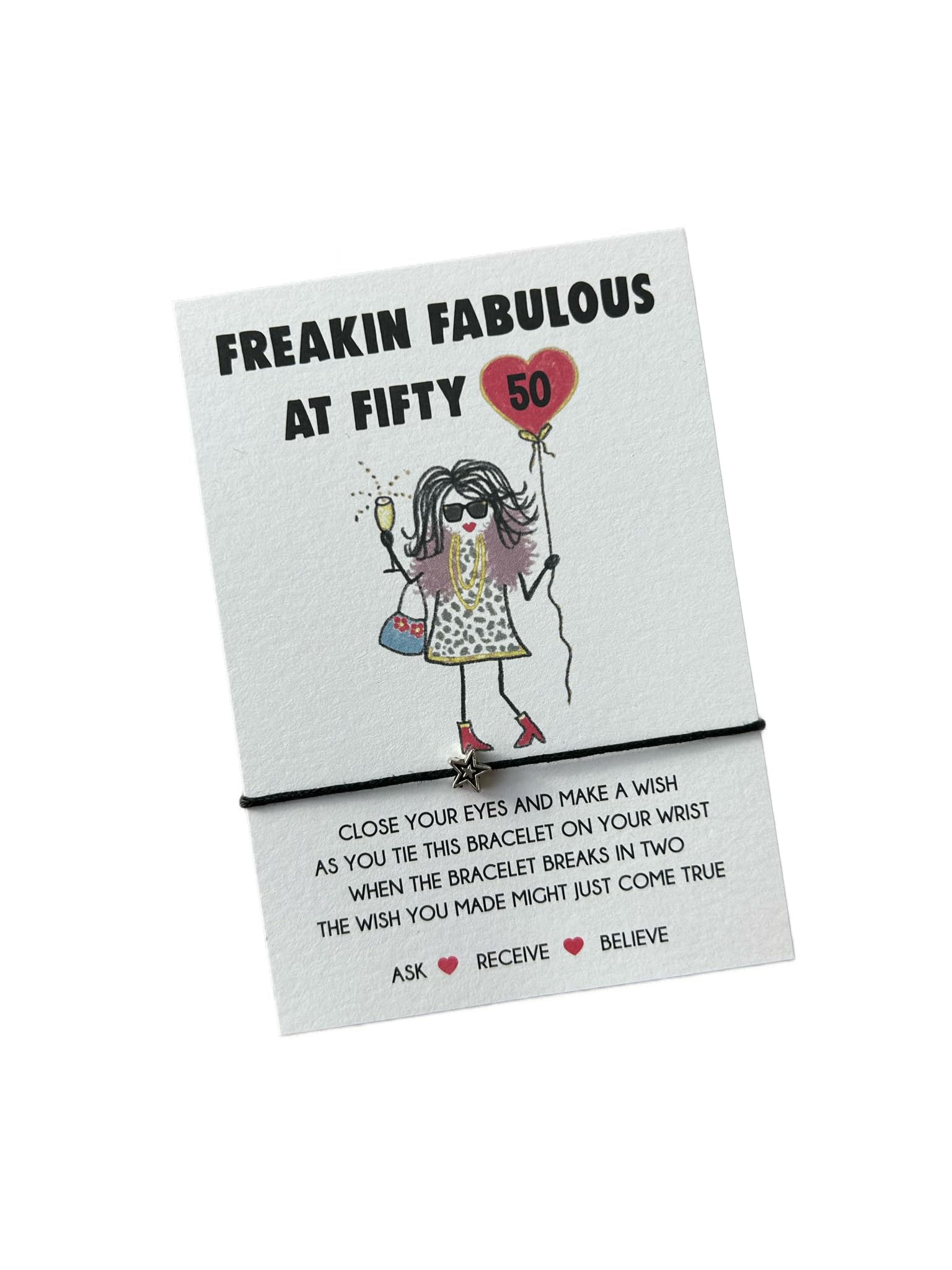 Mermaid Mary's FREAKIN FABULOUS AT FIFTY Wish Bracelet | 50th Birthday Gift | 50 Bracelet | Gift for 50th birthday | 50th Card for her