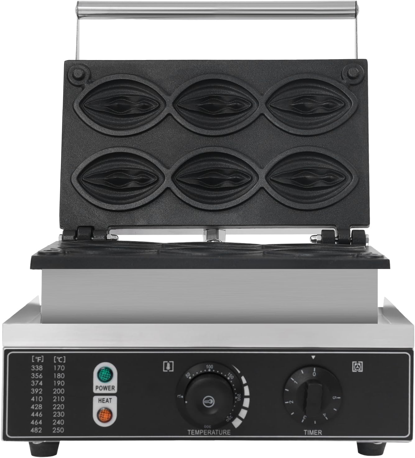 6 Plate Abalone Waffle Maker Commercial Electric 1550W 110V Non Stick Stainless