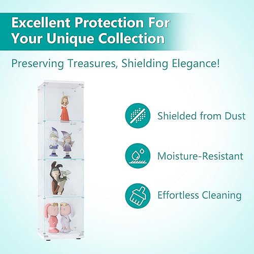 Miniatura 7 de Dolonm Vitrina de cristal con 4 estantes con 1 puerta, gabinete de almacenamiento de vidrio templado de 0.197 pulgadas, estantería Curio de pie,