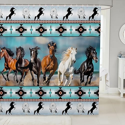 Miniatura 14 de Cortina de baño azteca de 72 pulgadas de ancho x 72 pulgadas de largo, cortina de ducha étnica tribal con flechas occidentales, juego de cortina