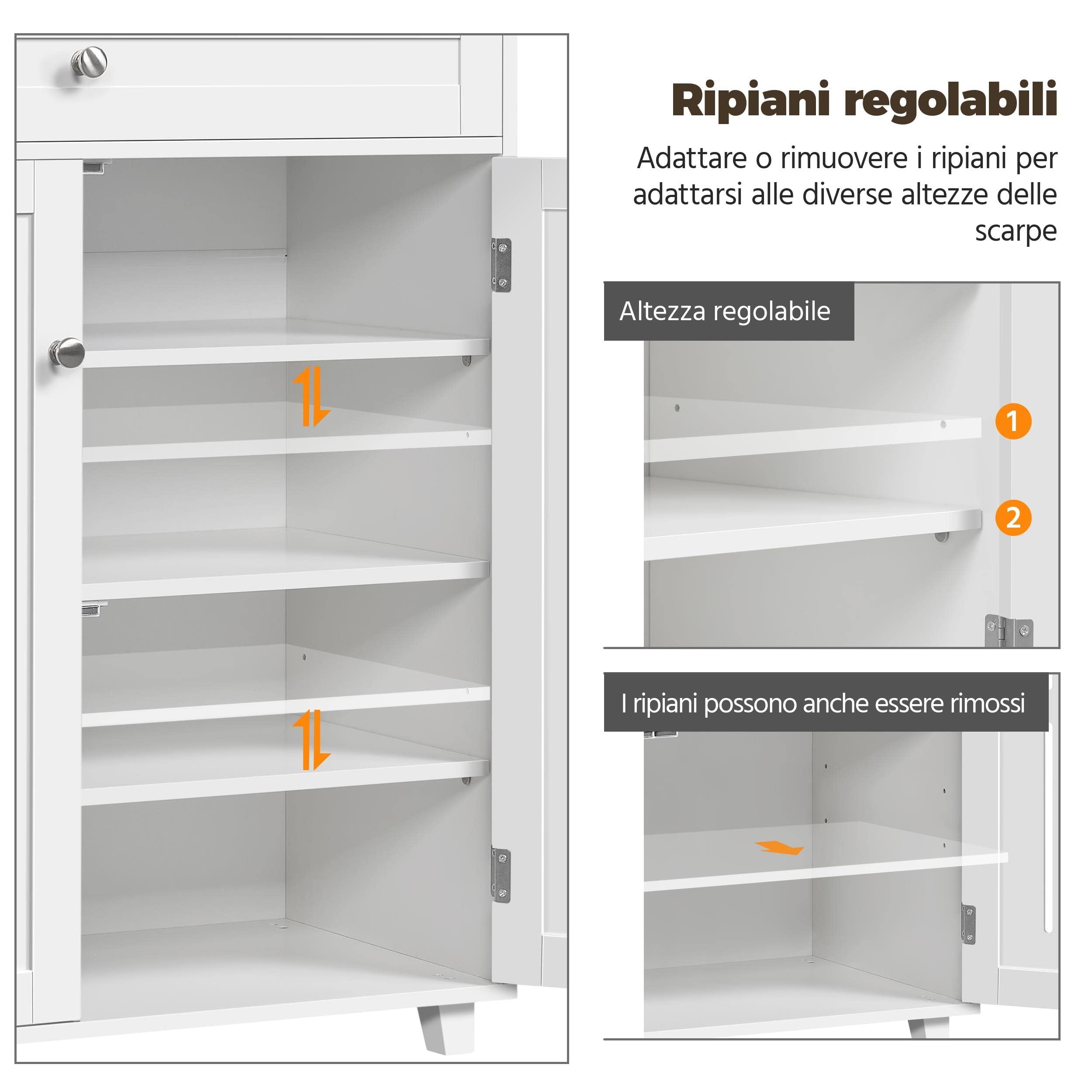 Yaheetech Scarpiera Mobile Porta Scarpe con Cassetto e Ripiani Regolabili a 4 Livelli Mobiletto Scarpe in Legno 78 x 37 x 86 cm da Ingresso Soggiorno Bianco