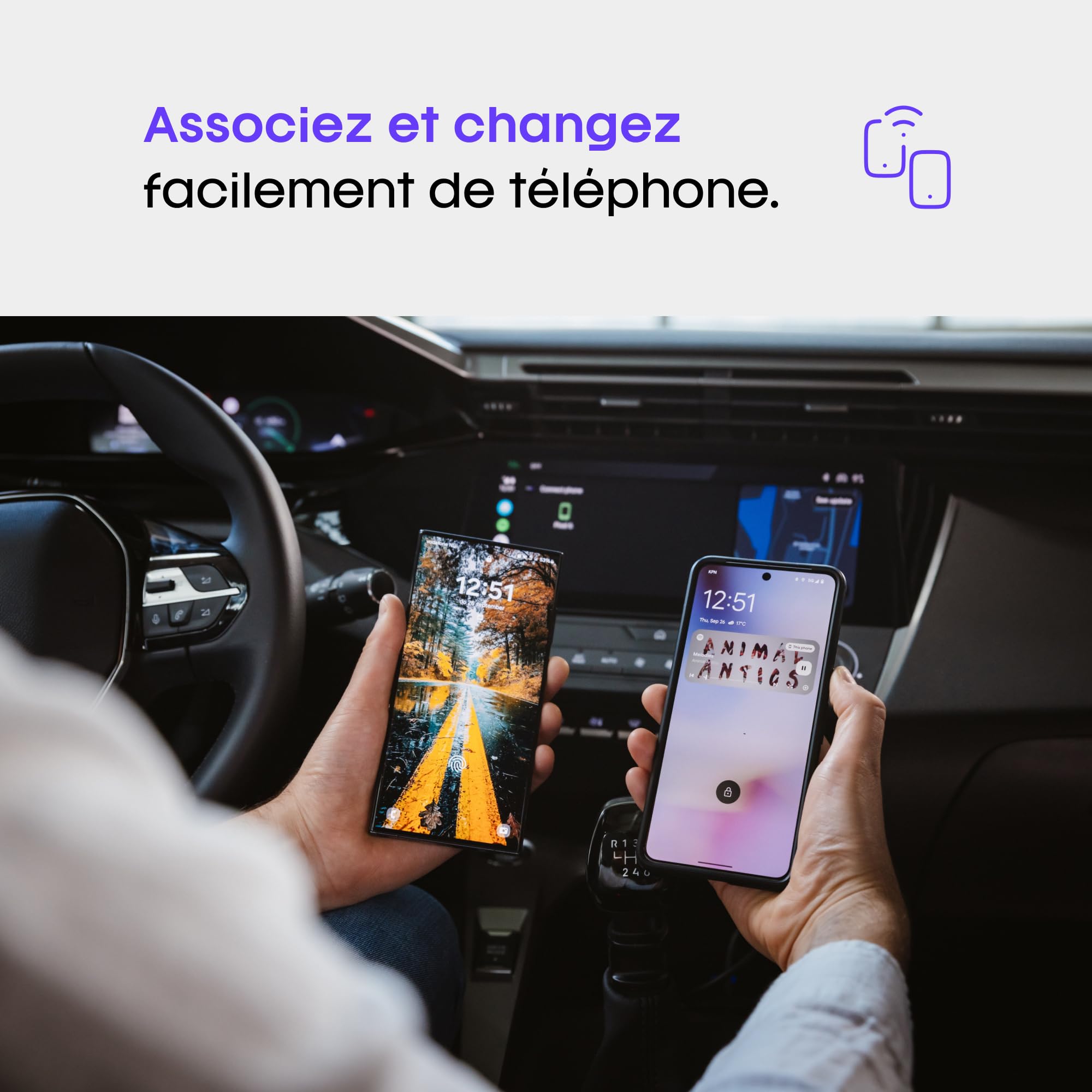 AAWireless Two – Adaptateur Android Auto sans Fil – Conversion Facile, Plug & Play, Bluetooth – Fabriqué en Europe - Fil Noir