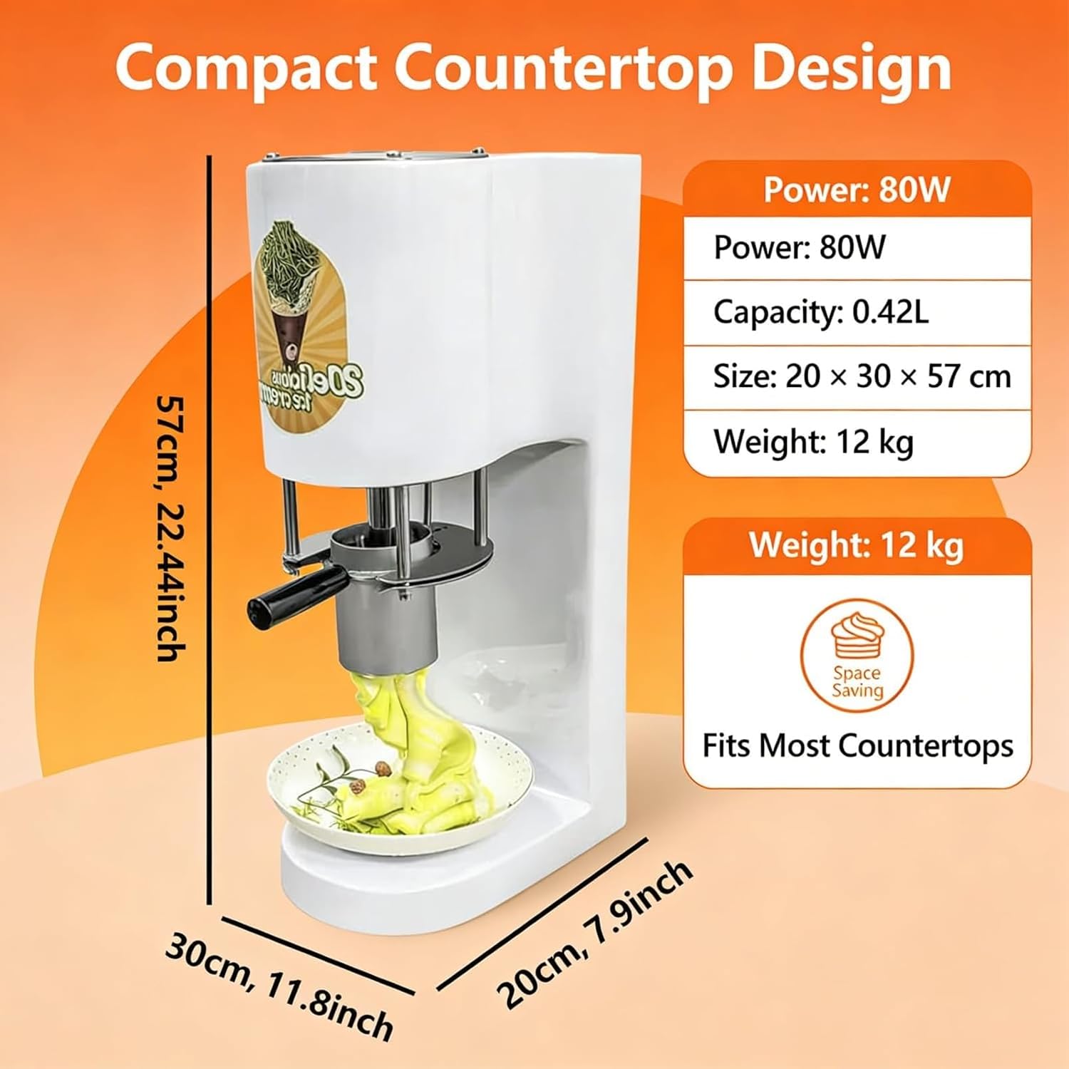 Countertop Spaghetti Ice Cream Maker, Ice Cream Noodle Press Machine with One Button Control, 4 Shape Pasta Ice Cream Press for Dessert Shop Catering Events Café
