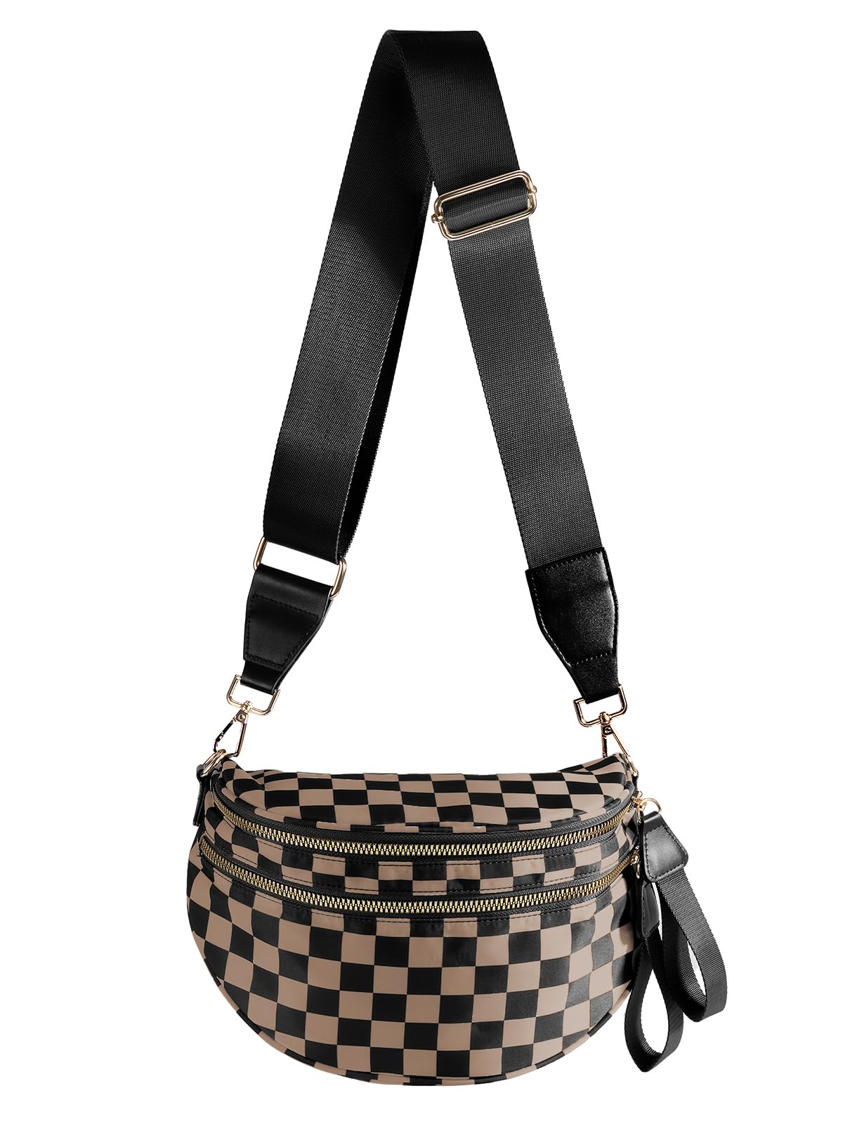 MEISEY Black and White Checkered Crossbody Bag Bum Bag for Women,Spacious Checkered Purse Fanny Packs Belt Bag Sling Bag with Shoulder Strap (khaki Checkered)