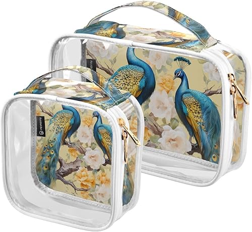 Miniatura 2 de Peacocks Flowers Clear Toiletry Bag for Traveling,2 Pack Makeup Cosmetic Bag with Zipper,Travel Bag for Toiletries,Travel Essentials 21214937