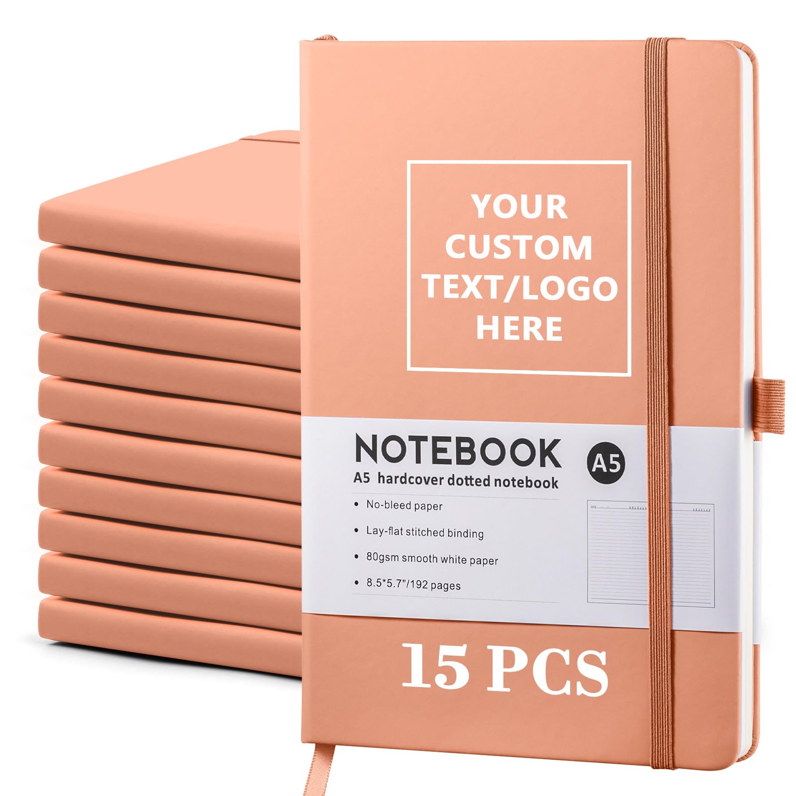 Vebermo Personalized Notebook-Can Engrave Logo/Text/Image, Customizable A5 Journal Notebook Daily Journals For Writing-192 Lined Pages 8.5 x 5.71 Inch,Pink,15 pcs