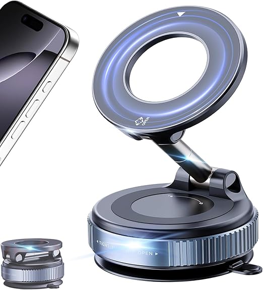 Magnetic Car Phone Holder for MagSafe,89+ LBS Vacuum Suction Phone Mount,360° Adjustable Car Phone Mount,Cell Phone Holders for Your Car for All Smartphones & All Car Models