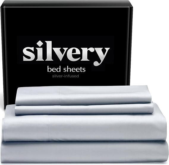 Silvery Save More Bed Pillow (Queen) Bed Sheets (Queen) Value Bundle Ultra Soft Cooling Sheets & Self-Cleaning Pillow for Hygienic, 5-Star Sleep Comfort