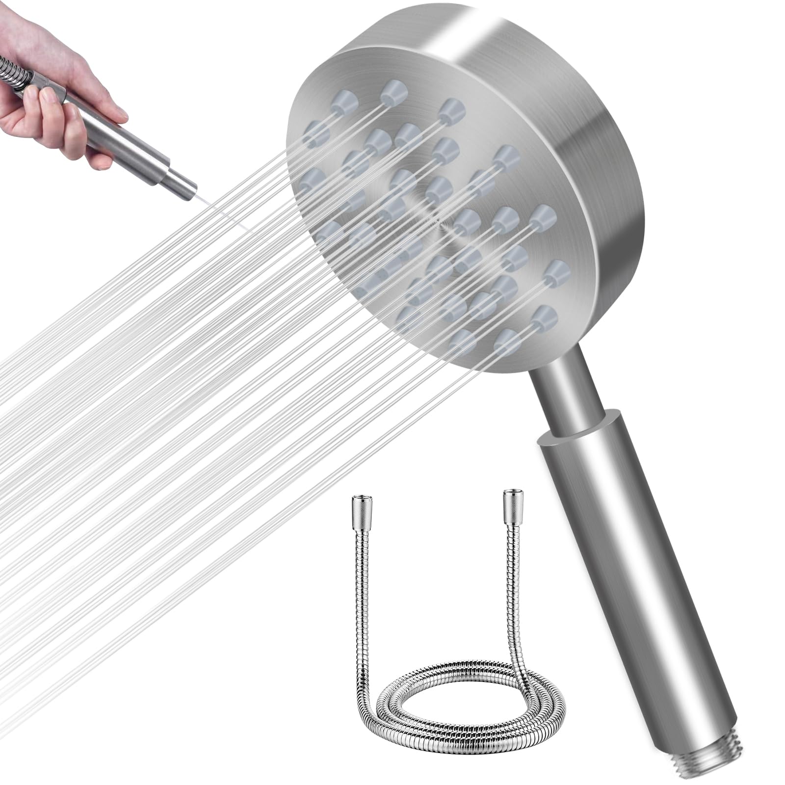 Soffione doccia in acciaio inox con tubo, doccetta in metallo, doccetta ad alta pressione, per risparmiare acqua, soffione doccia a pioggia con ugello forte per bagno, spa, pulizia vasca, spazzolata