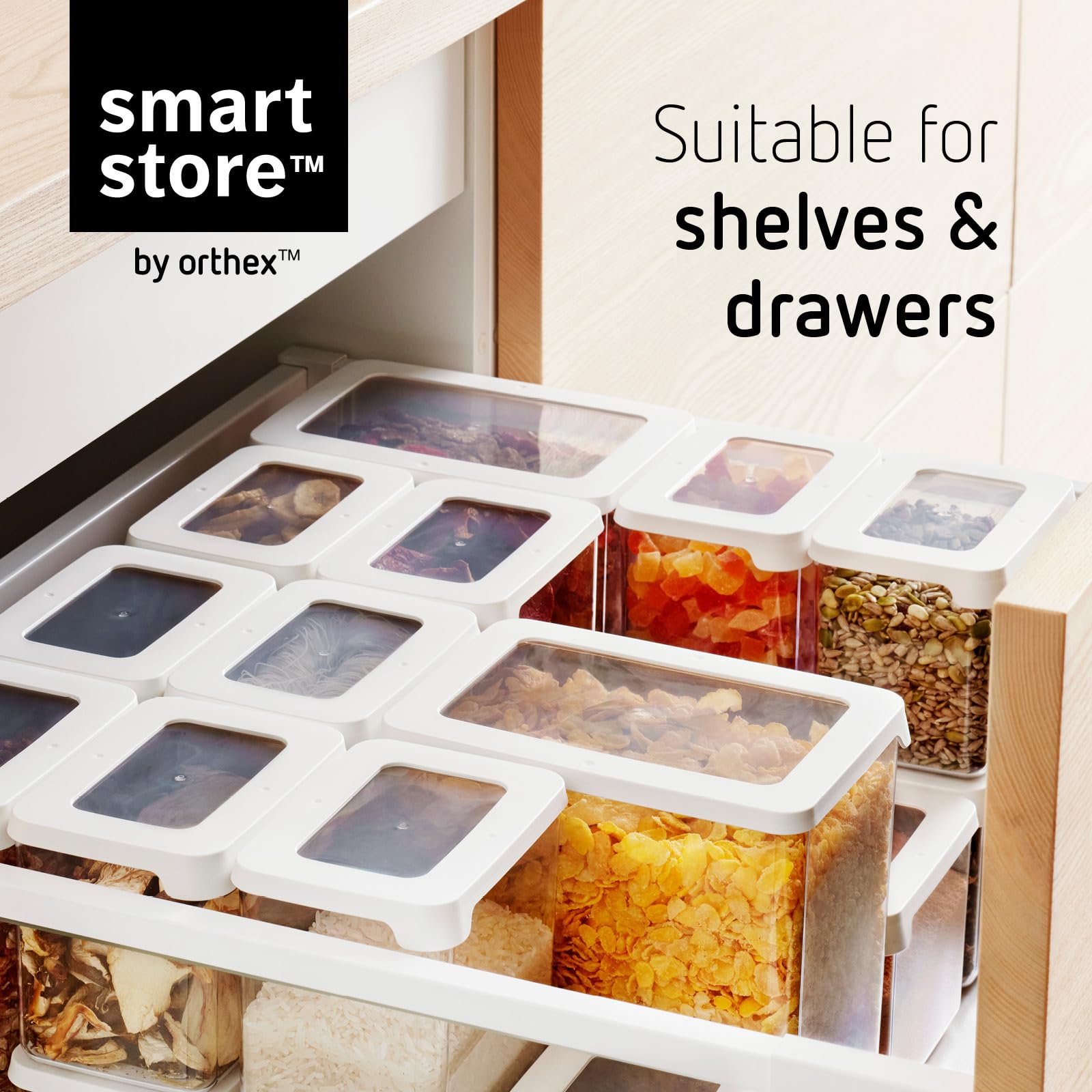 SmartStore Przezroczyste, hermetyczne pojemniki na suchą karmę z pokrywkami, zestaw 8, plastikowe pudełko do przechowywania z pokrywką, nie zawierają BPA, nadają się do mycia w zmywarce,