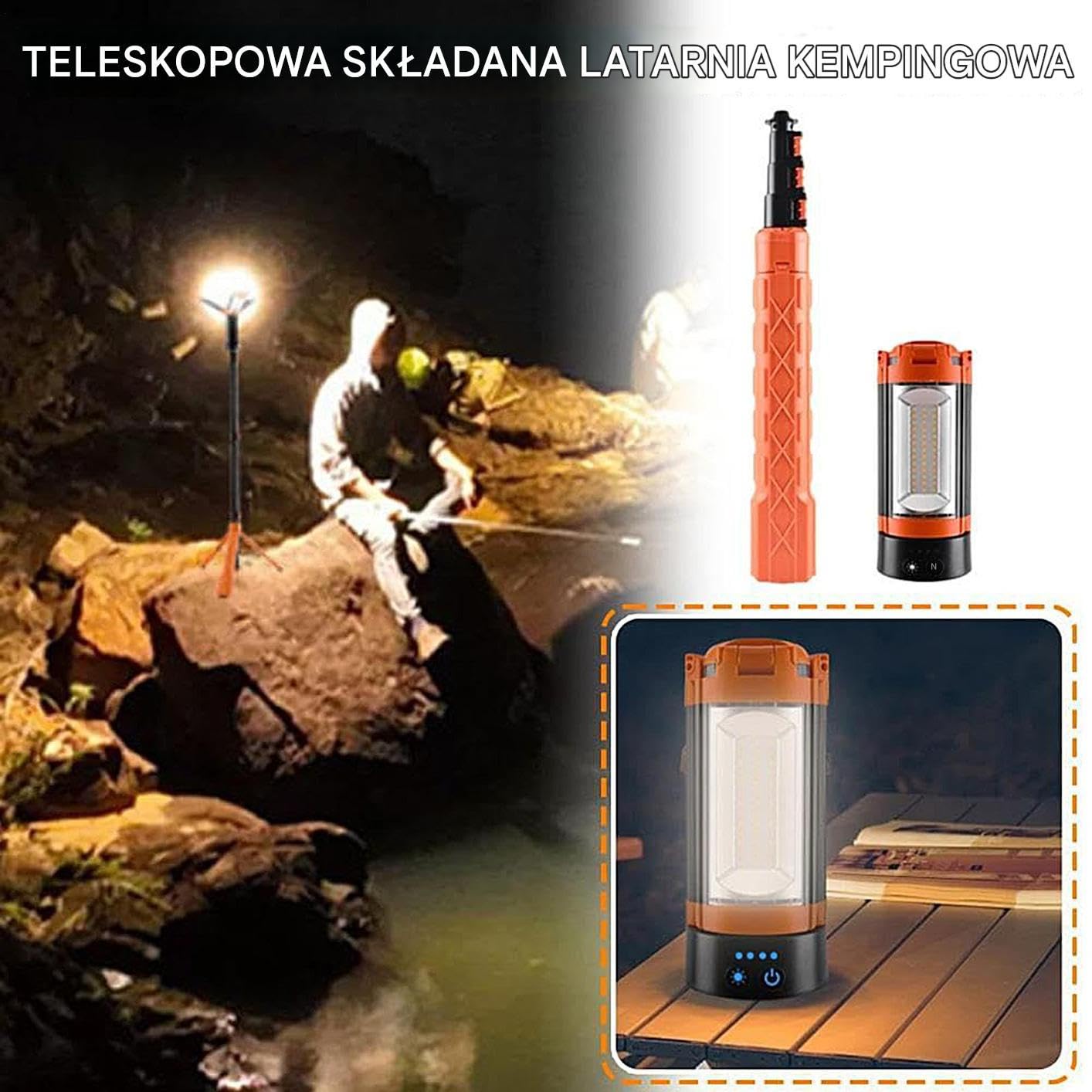 Teleskopowa Latarka Kempingowa 10000 mAh 4 tryby lampa teleskopowa ze | Przenośna latarka robocza Do prac nocnych, warsztatu, garażu, naprawy ciężarówek, wędkarstwa, spawania