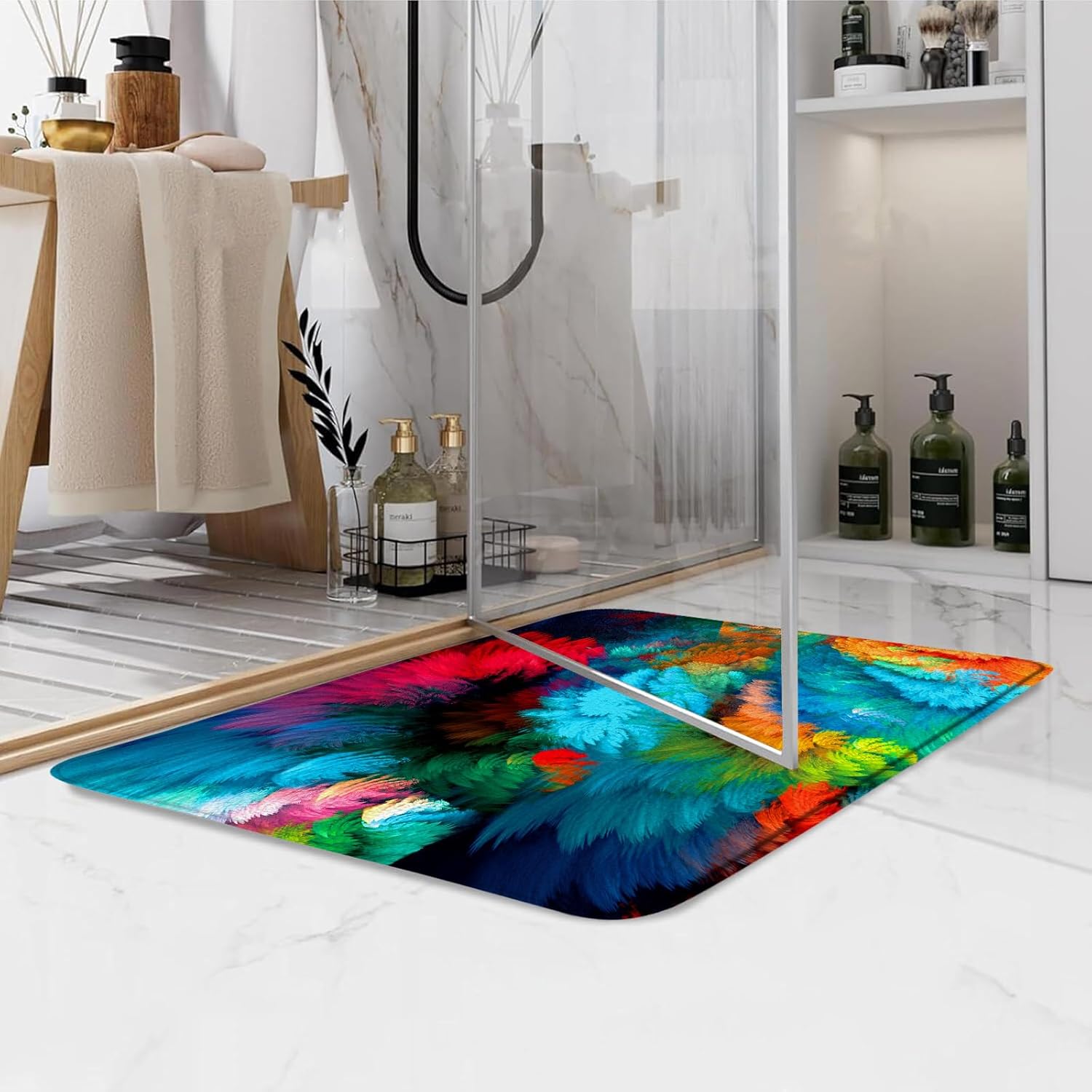 GCTNBJL Colorful Bath Mat Set Modern Abstract Art Decor Beautiful Watercolor Bathroom Floor Decor Rug for Shower Buthtub,24x48 Inch