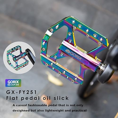 Miniatura 2 de GORIX Pedales planos de bicicleta aceite Slick ancho ligero con pin antideslizante Spike Road Mountain MTB bicicleta (GX-FY251)