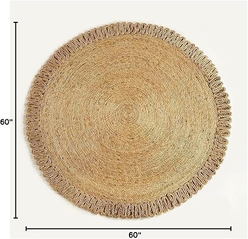 Vista 42 de GRUHUM Alfombra tejida a mano de yute redonda de 6 pies de fibra natural, alfombra rústica vintage bohemia y reversible trenzada beige, alfombras
