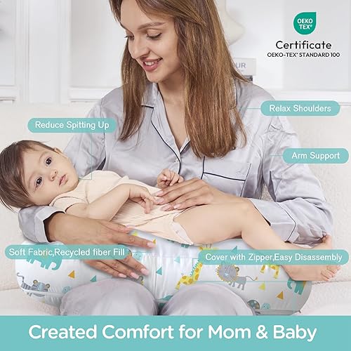 Vista 24 de Little Grape Land - Almohada de lactancia para bebés, de apoyo, alimentación con biberón, tiempo boca abajo, con funda lavable a máquina y relleno