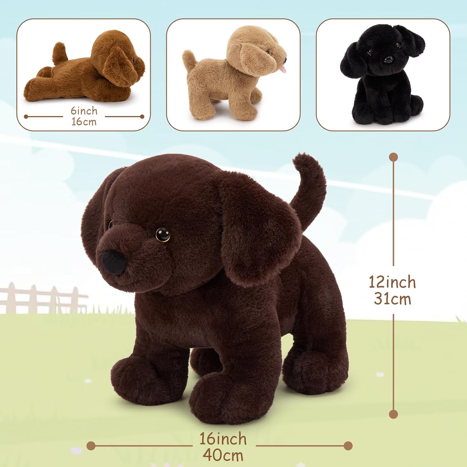 BENINY 4Pcs Lab Stuffed Animals - 16" Huggable Chocolate Mama Labrador Dog with 3 Hidden Puppies (Black/Yellow/Dark Brown) - Plush Toys Gifts for Kids