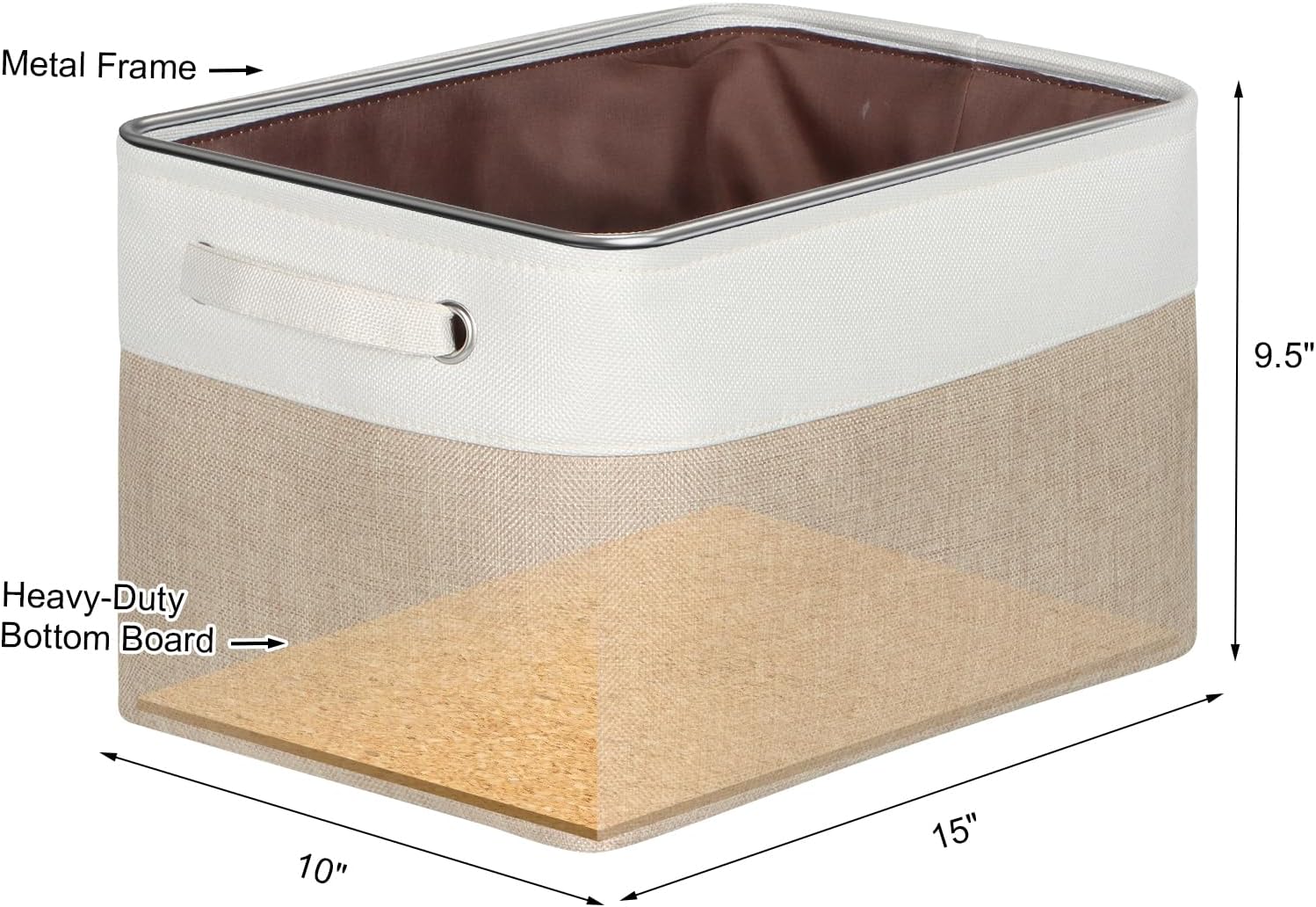 Kntiwiwo Foldable Storage Bin Collapsible Fabric Storage Basket Cube with Durable Handles Closet Organizer Bins for Organizing Shelves Drawers, Set of 3, 15" x 10" x 9.5", Beige
