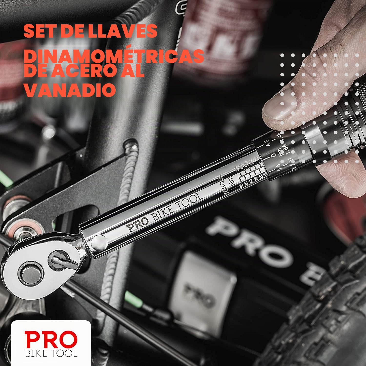 PRO BIKE TOOL 1/4 Llave Dinamometrica para Bici, kit de mantenimiento para bicicletas de carretera y montaña, incluye casquillos Allen y Torx - Kit Llave Dinamometrica Professional para uso preciso
