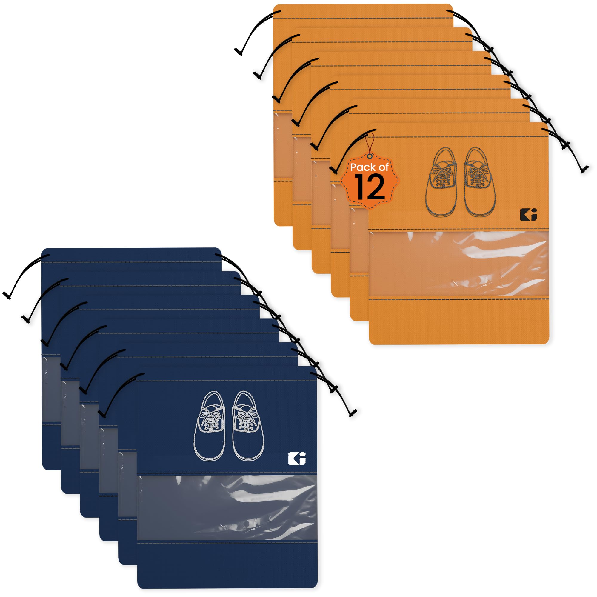 Pack of 12 - Shoe Bag for Travel | Shoe Cover for Storage | Shoe Pouches for Travelling | Travel Accessories Shoe Organizer | Shoe Storage Bag for Men | Navy Blue & Orange-image-25