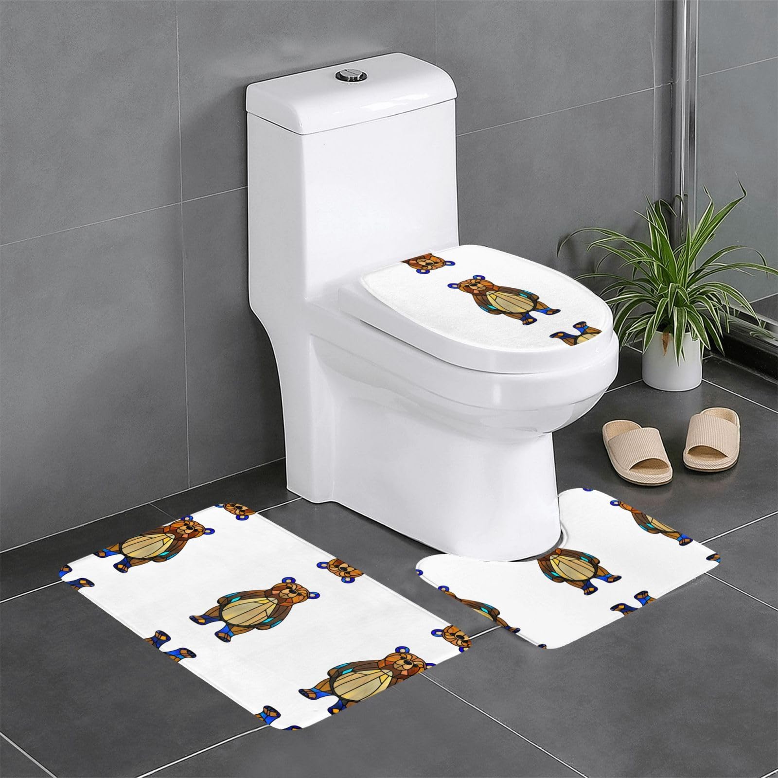 Tapis de salle de bain lot de 3 WHJDPP coloré ours en bois rectangulaire U et O