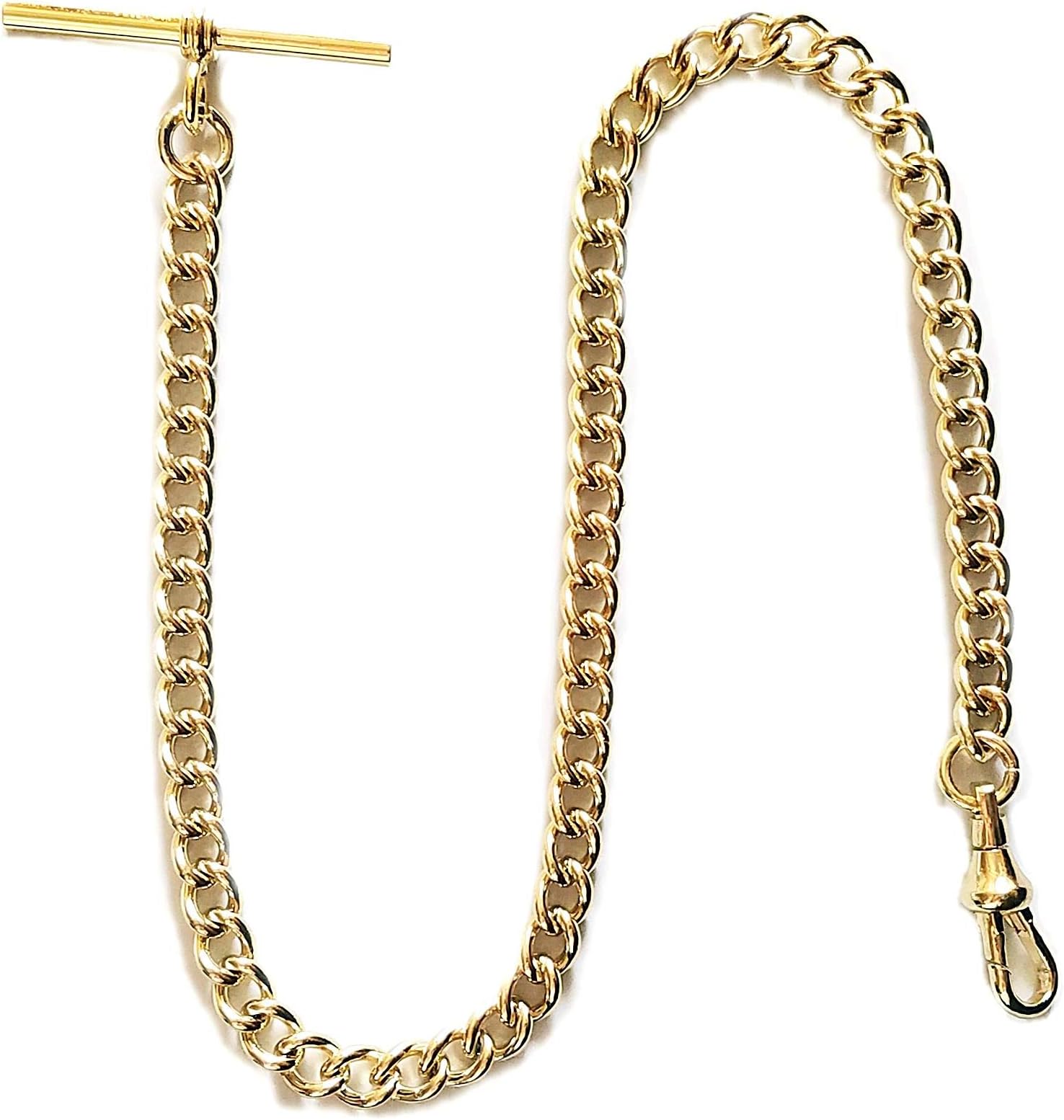 Dueber Yellow Gold Plated Stainless Steel Pocket Watch Albert Chain with T Bar