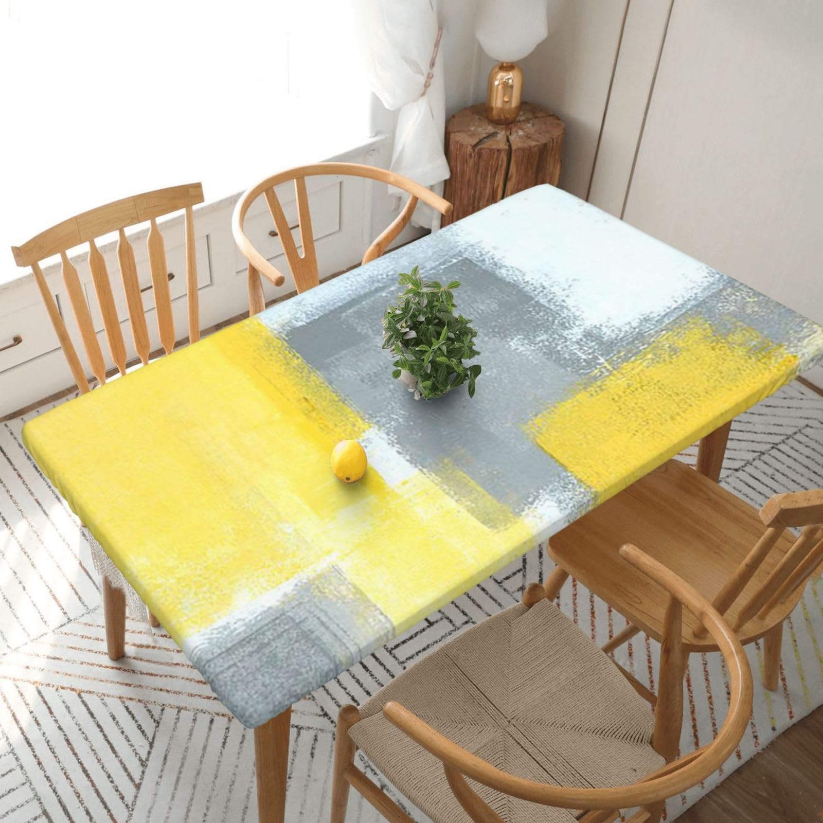 BNVSADC Grey And Yellow Abstract Art Painting Printed 5FT Tablecloth Polyester Kitchen Water Resistant Table Cloth Dining Table Decoration Table Covers, 152x76 CM