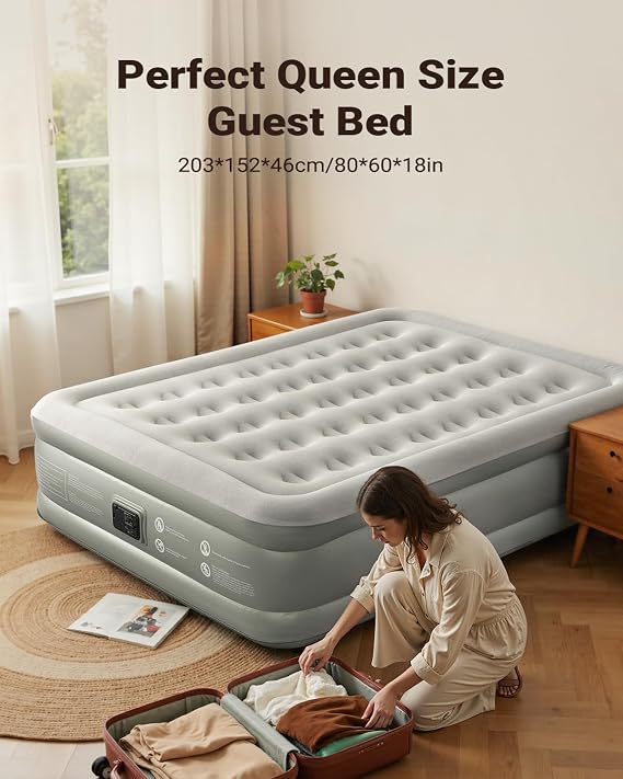 iDOO Air Mattress Queen with Built in Pump, 18 Blow up Bed, 650lb | Inflatable Mattress, Inflates in 3 Min, Advanced Air Coil Support, 10% Thicker PVC, Waterproof, Repair kit,