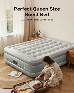 iDOO Air Mattress Queen with Built in Pump, 18 Blow up Bed, 650lb | Inflatable Mattress, Inflates in 3 Min, Advanced Air Coil Support, 10% Thicker PVC, Waterproof, Repair kit,