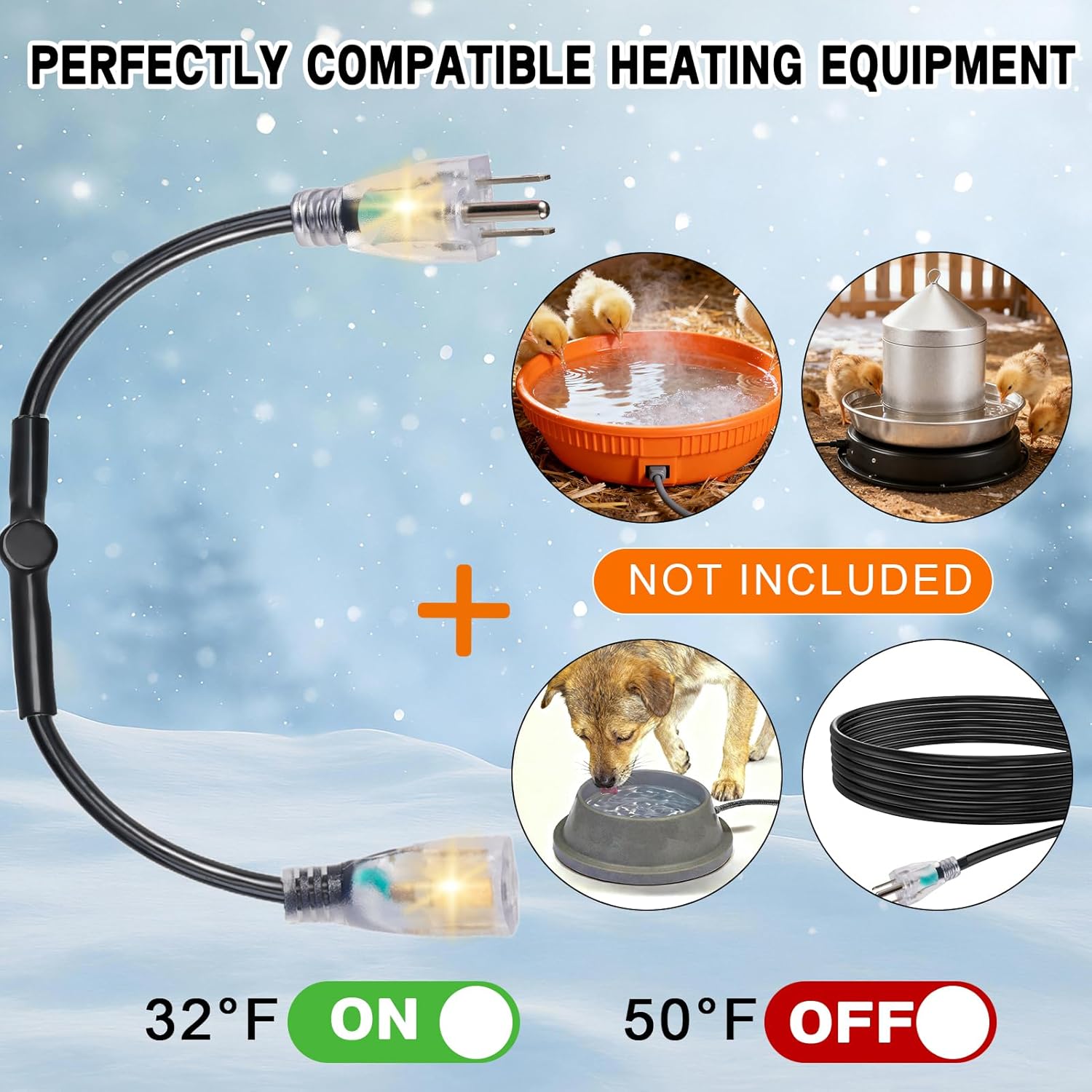 2PCS Thermostat Controlled Extension Cord,32°F(0 Degree) Auto On/50°F(10 Degree) Thermostat Controlled Outlet for Heat Cable Controller,Compatible with Any Outdoor Thermostat Plug Outlet
