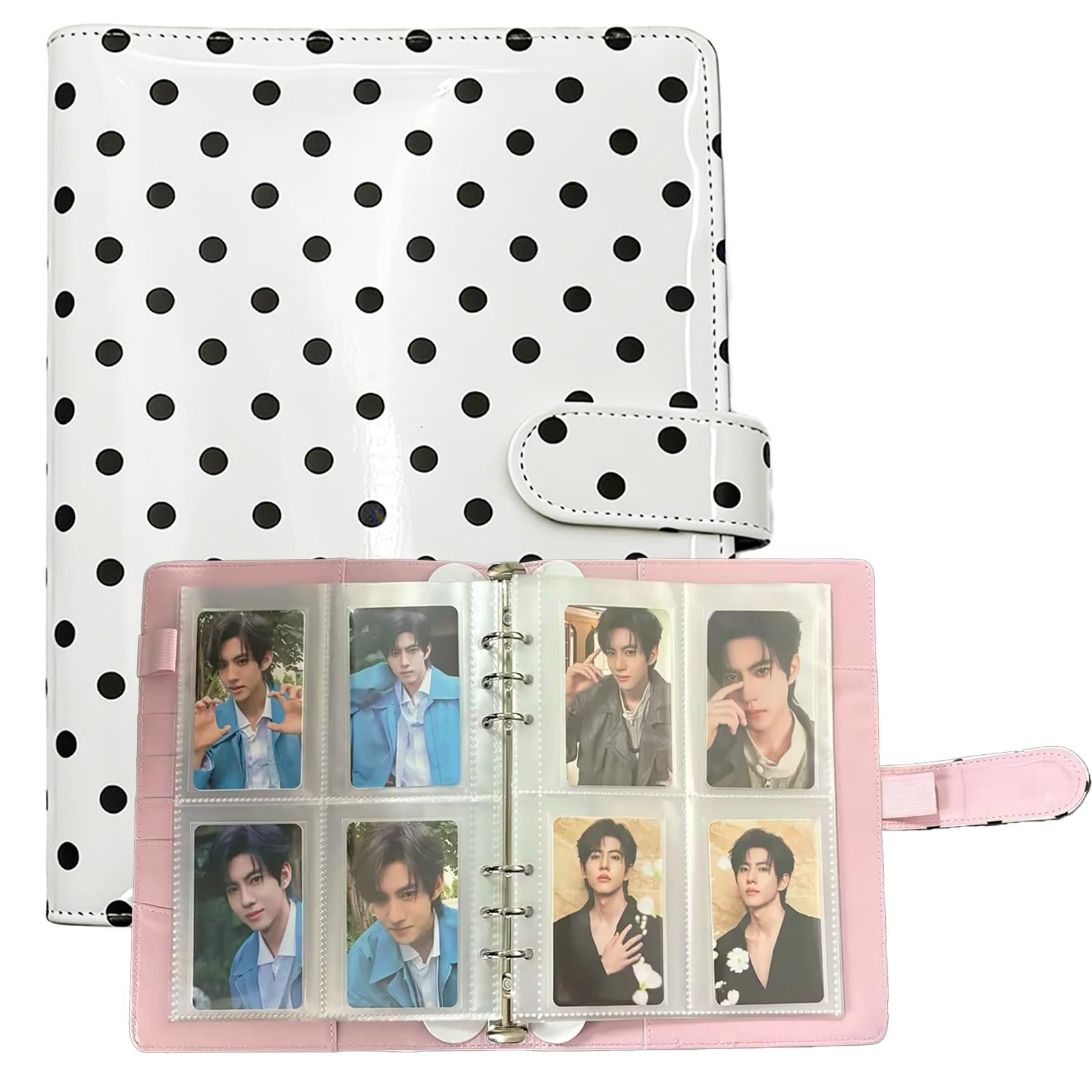 A5 Kpop Photocard Binder,6 Ring Binder Album,Kpop Photo Card Binders,with 40 Four-compartment Card Pages 320 Card Spaces,PU Leather Cover with Buckle Closure,for Card Organisation
