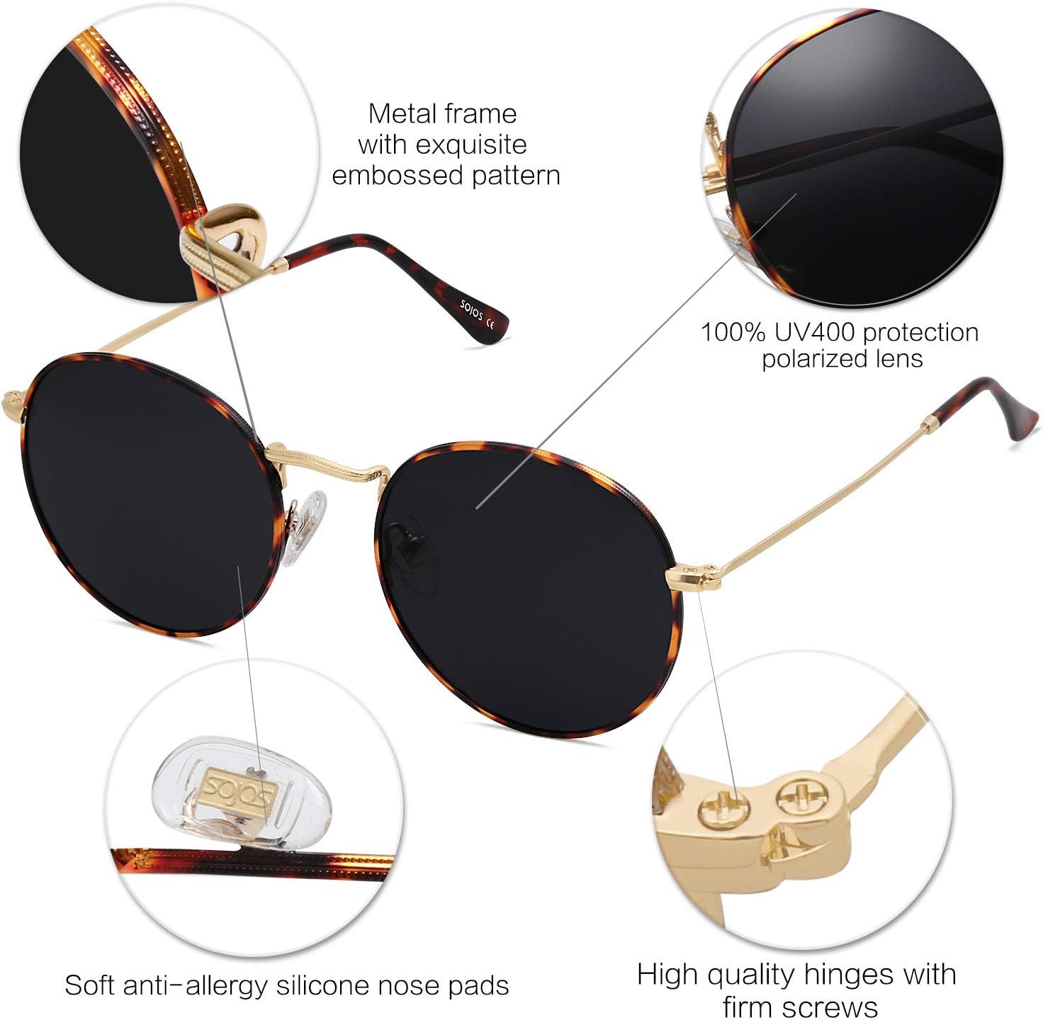SOJOS Small Round Polarized Sunglasses for Women Men Classic Vintage Retro Shades UV400 SJ1014 - Image 4