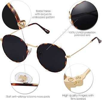 SOJOS Small Round Polarized Sunglasses for Women Men Classic Vintage Retro Shades UV400 SJ1014