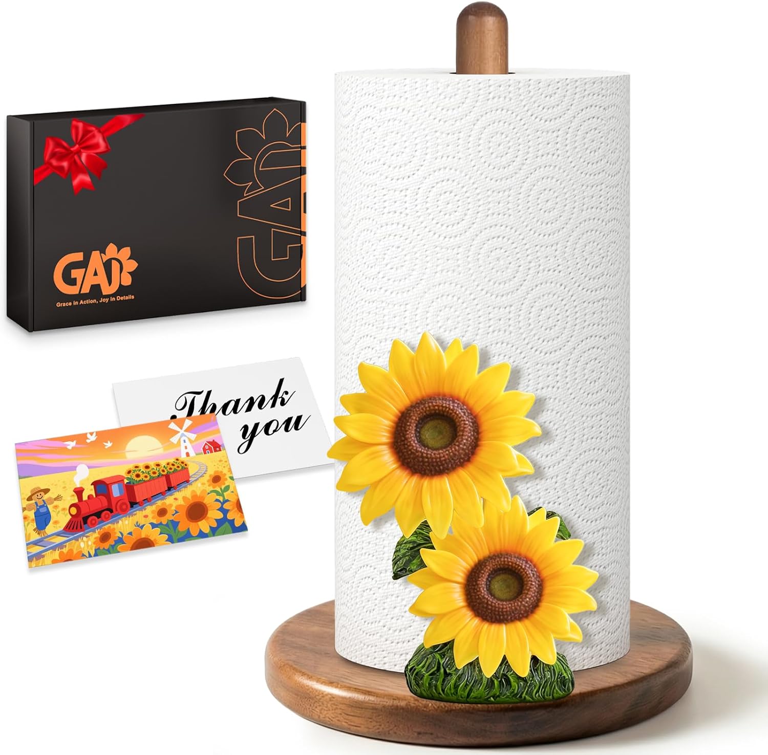 Sunflower Paper Towel Holder - Sunflower Decor for Kitchen Farmhouse Bathroom Counter - Gifts for Women Mom Grandma - 3D Vintage Yellow Stuff Decorative Accessories
