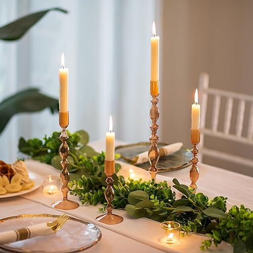 Miniatura 3 de Glasseam Portavelas cónicos ámbar juego de 4 candelabros decorativos modernos para decoración de candelabros altos para mesa de otoño, centro de