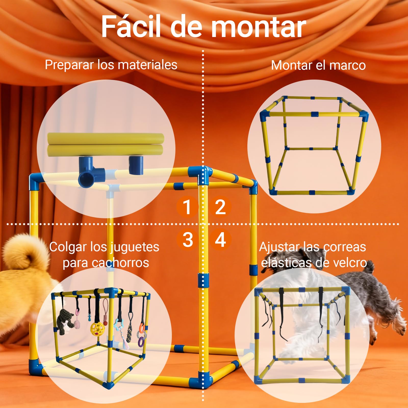 Gimnasio de juego para cachorros, con 9 juguetes interactivos para perros, juguetes de enriquecimiento para cachorros para mantenerlos ocupados, 24 x 24 x 24 pulgadas, juguetes para mascotas