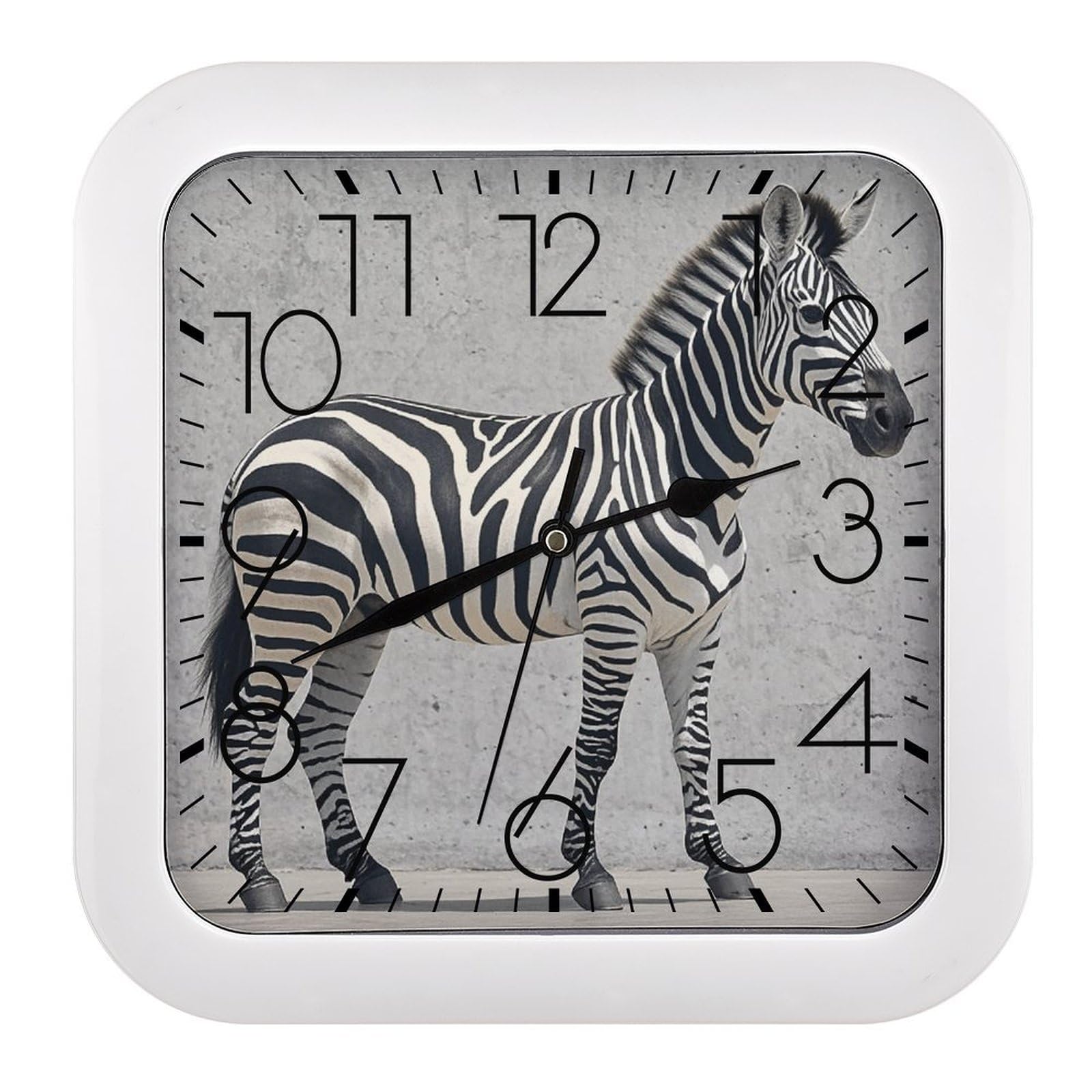 FekiLoot Zebra on The Wall Wall Clock Battery Operated Square Decorative Wall Clocks Silent Non Ticking Analog Clock Modern Retro Vintage Wall Clocks for Kitchen Living Room Office 10.2 Inch