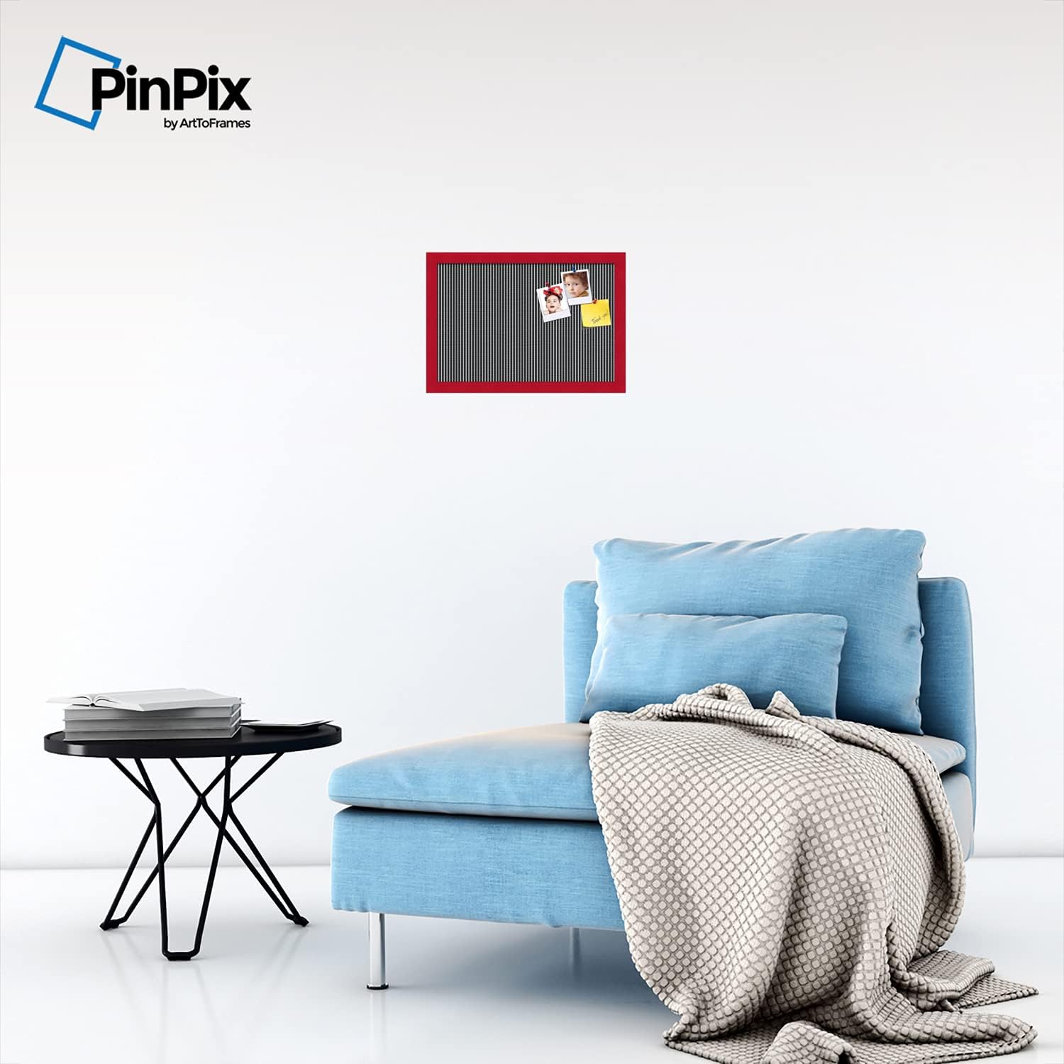 PinPix Decorative pin Cork Bulletin Board Made from self-Healing Canvas, Pin-Striped Pattern Printed at 18x12 Inches and Framed in Red Stain on Beech(WOM56673)