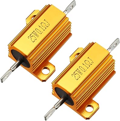 uxcell 25W 0.1 Ohm 5% Aluminum Housing Resistor Screw Tap Chassis Mounted Aluminum Case Wirewound Resistor Load Resistors Gold Tone 2 pcs