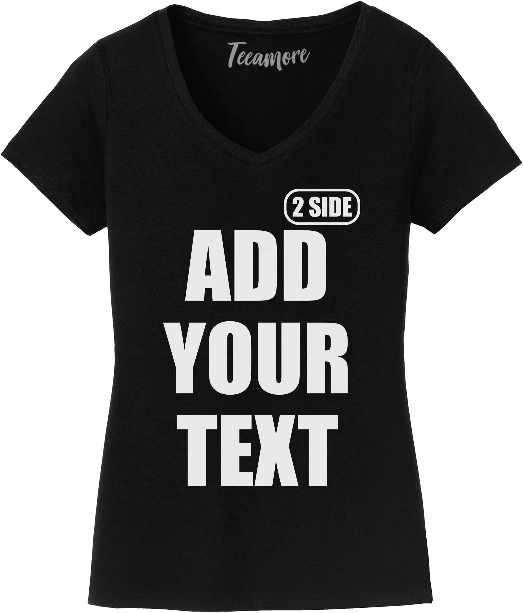 Women Custom V Neck T Shirt Add Your Text Design Your Own Front Back Side
