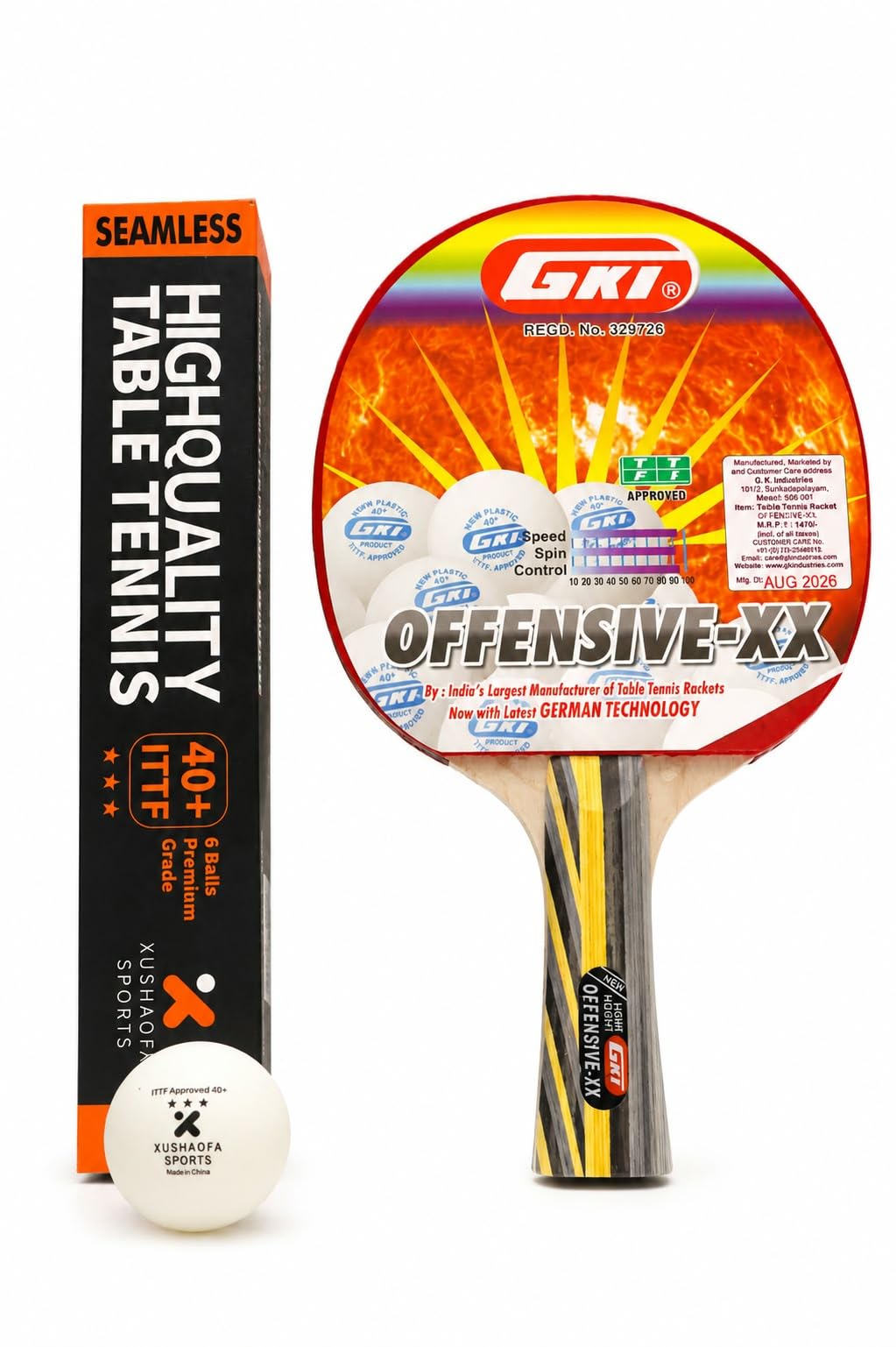 gki offensive-xx table tennis bat with balls | ittf approved, german technology