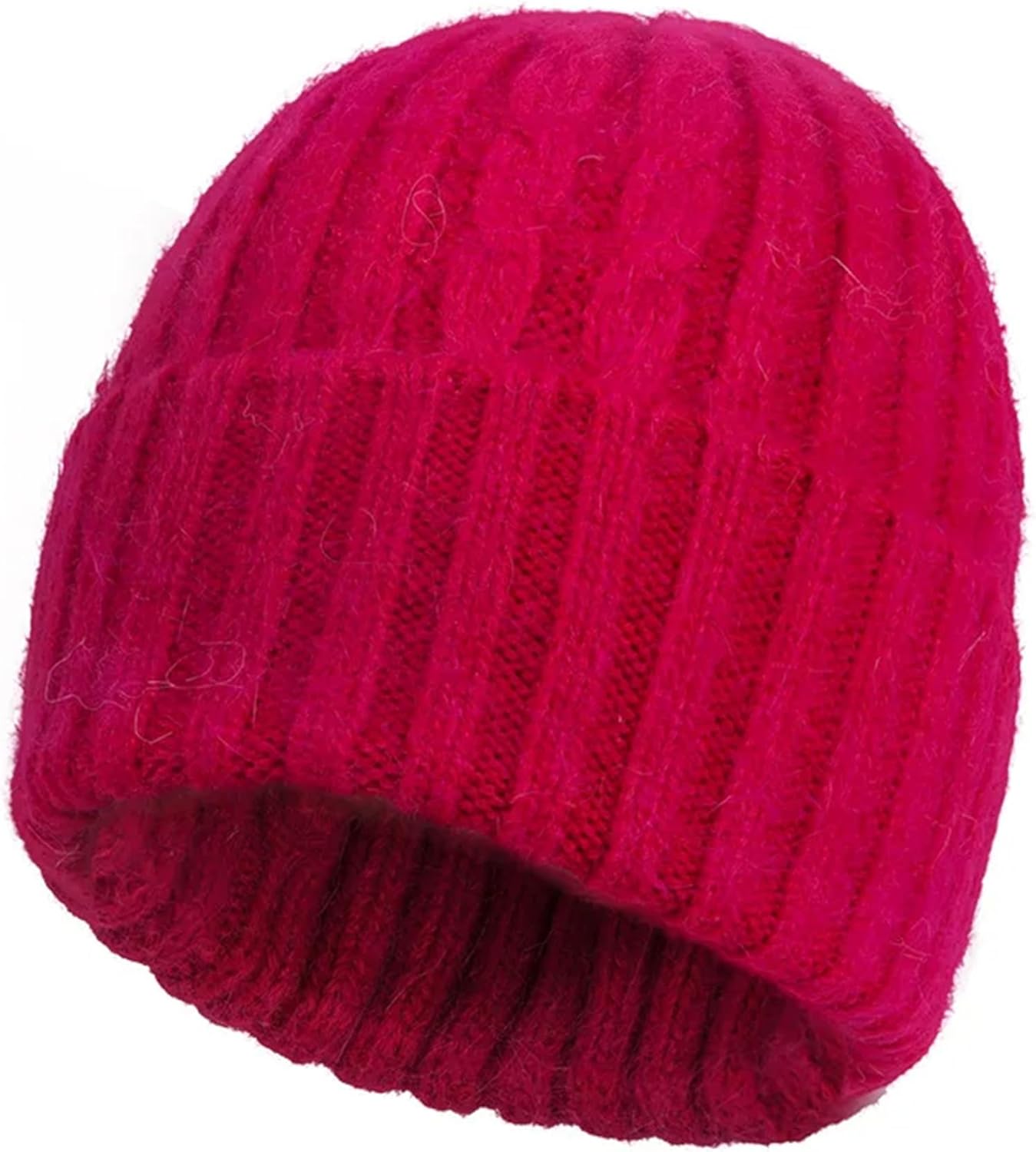 Women's Fall Winter Braided Knit Hat Solid Color Roll-Up Brim Thicken Warm Cold Weather Hat Outdoor Sports Skullies