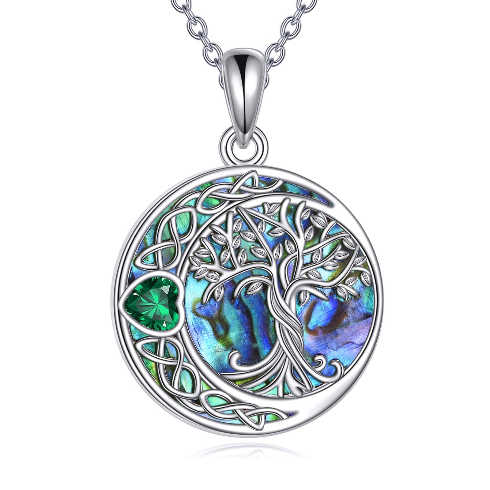 YAFEINI Baum des Lebens Halskette 925 Sterling Silber Mondstein Keltischer Knoten Pentagramm Anhänger Halskette für Damen Schmuck