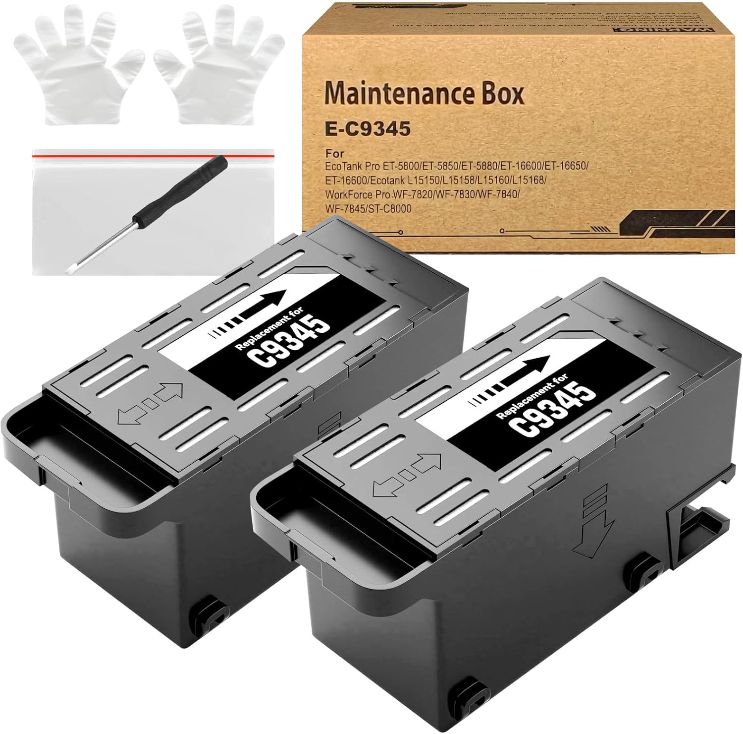 C9345 Ink Maintenance Box Replacement for WF-7840 ET-16650 ET-16600 ET-8550 ET-5850 ET-5880 ET-8500 WF-7820 WF-7310 ET-5800 EC-C7000 ST-C8000 ST-C8090 Printers (C12C934591/PXMB9/C9345)(2 Packs)