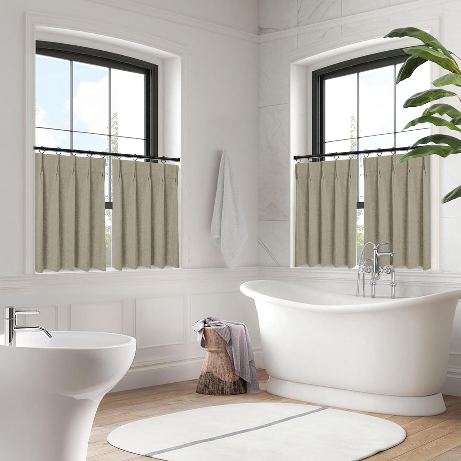 WdFour 30x30 Inch Pinch Pleated Blackout Cafe Curtains - Pack of 2, 100% Light Blocking Back Tab Drapes for Half Windows, Kitchen & Bathroom Short Curtains in Hemp Gray