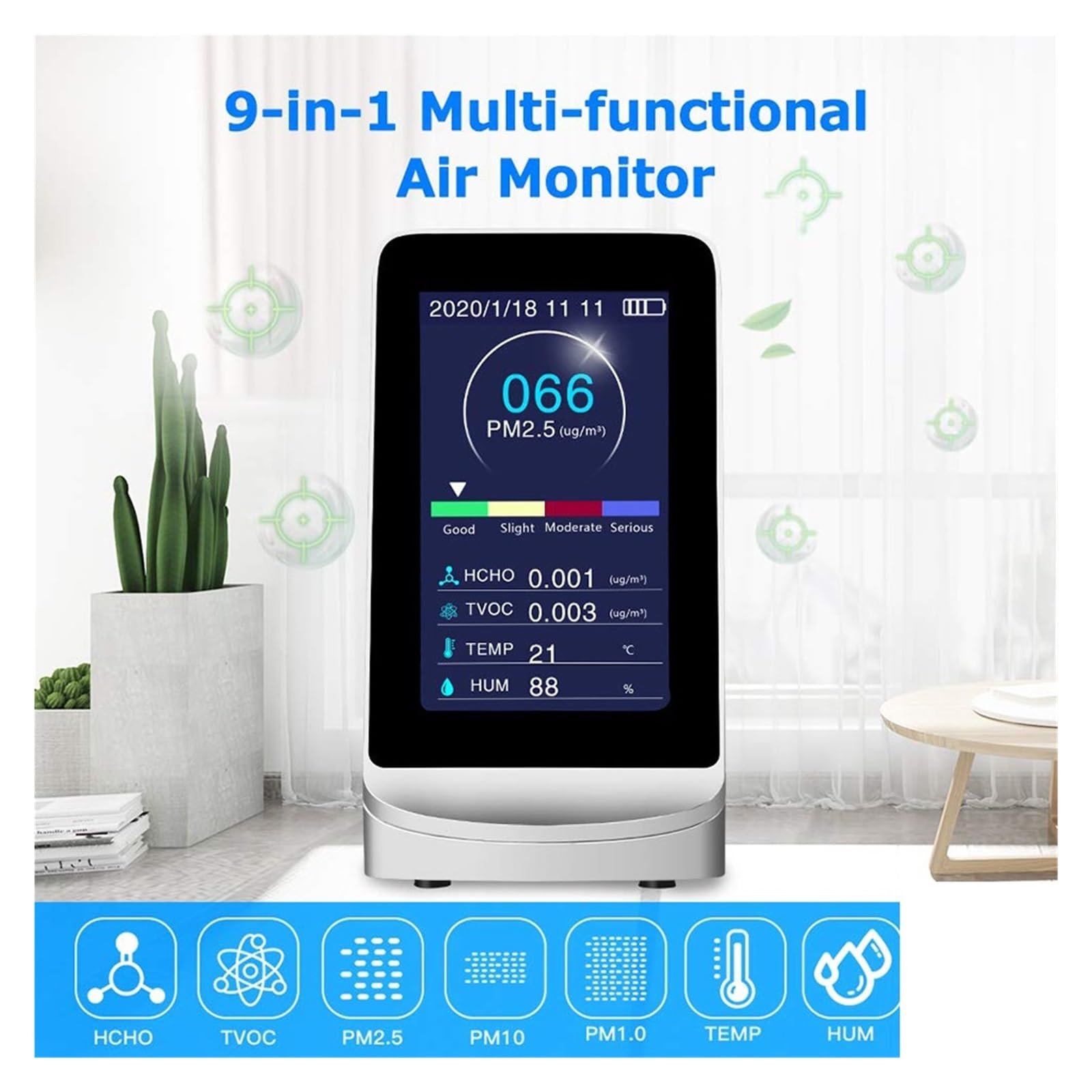 Detector de calidad del aire Pm2.5 1,0 10, analizador Gas, Monitor formaldehído, Tvoc Hcho Pm 2, Sensor Co2, medidor Alta Precisión