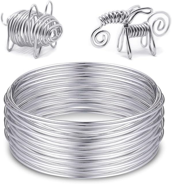 Zocipro Aluminium Wire 2mm x 20m, Bendy Craft Wire, Silver Plated Jewellery Wire, Flexible Modelling Wire Suitable for DIY Sculptures, Jewelry Making, Wire Weaving and Wrapping